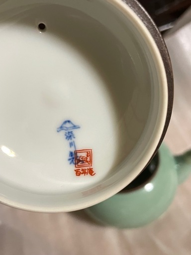 昭和な急須　青磁　百年庵　深川製