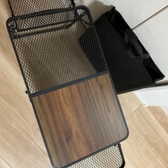新品 中央70×40 大きいサイズ アウトドア 折りたたみ式 サイドテーブル付き 木目メッシュテーブル (大)の画像
