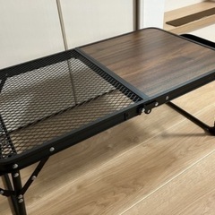 新品 中央70×40 大きいサイズ アウトドア 折りたたみ式 サイドテーブル付き 木目メッシュテーブル (大)の画像