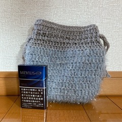 ハンドメイド ニット かぎ針編み 巾着 ポーチ 手編み の画像