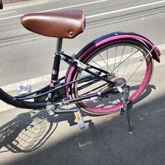20インチ 子供用自転車 黒×ピンク カギ ライト カゴ付き 女の子