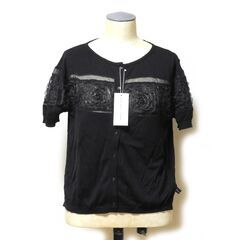 Okada kawai 未使用新品 花柄レース飾り付 半袖ニットカーディガン Mサイズ ブラック オカダカワイの画像