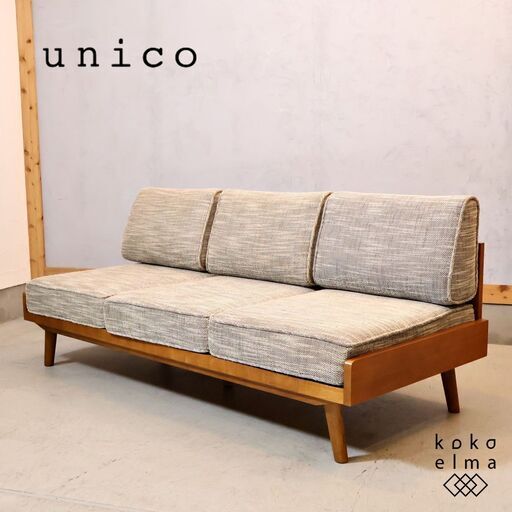 unico(ウニコ)の中でも人気のALBERO(アルベロ)シリーズ 3シーターソファーです！ナチュラルな雰囲気とレトロなフォルムが魅力の3人掛けソファーは北欧風のインテリアのアクセントになります♪