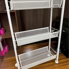 スチール製 3段キッチンワゴン　細め（ホワイト／美品）