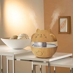 【箱無し】うるおいにゃんこ アロマ加湿器 L 木目調 ナチュラルウッドの画像