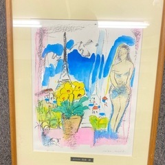 間瀬顕 額装リトグラフ パリ風景画 花と女性 モダンアート…