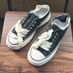 新品 24cm レディース スリッポン ブラック 厚底 シューズ...