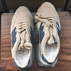 新品 24.5cm レディース スニーカー ベージュ 厚底 男女兼用 シューズ【2000-352-S】の画像