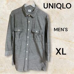 ユニクロ XL メンズ シャツ グレー 長袖 コットン100% ...