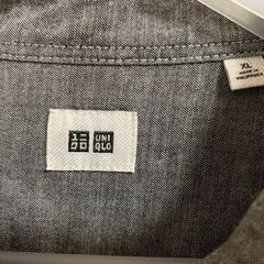 ユニクロ XL メンズ シャツ グレー 長袖 コットン100% 春秋向けの画像