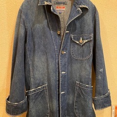 良vintagewashダメージデニムジーンズカバーオールGジャンワークダンガリーテーラードインディゴクラッシュhILLCROPの画像