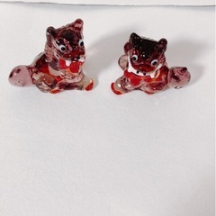 琉球ガラス ミニチュアシーサー ペア ブ 沖縄 ガラス細工 置物 インテリア 縁起物の画像