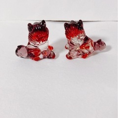 琉球ガラス ミニチュアシーサー ペア ブ 沖縄 ガラス細工 置物 インテリア 縁起物の画像