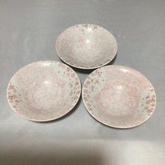 花のうつわ 紫式部 お皿　3個  深皿 サラダ　スープ　桜　ピンク　磁気の画像