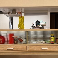 🌿【美品】ぼん家具 カウンター上収納棚（幅90・オーク）🌿の画像