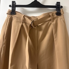 AubeL ベージュ ワイドパンツ ウエストリボン付きの画像