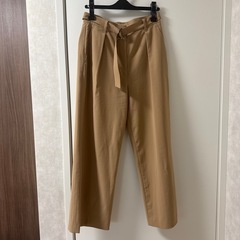 AubeL ベージュ ワイドパンツ ウエストリボン付き