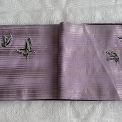 蝶柄 刺繍入り リバーシブル名古屋帯 紫×黒 ストライプの画像