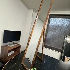 3姿見ミラー（茶色／木目調／自立式）