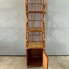 藤家具 ラタン ハイチェスト スリムチェスト チェスト ラック シェルフ 飾棚 収納家具 レトロ RW440の画像