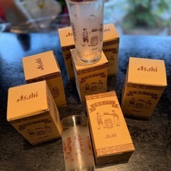 【商談成立 】昭和レトロなアサヒビール収穫祭ビールグラス(箱入8個セット)の画像