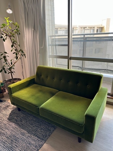 【定価9.2万円】トリムソウ　昭和レトロモケットソファ グリーン　２人がけ