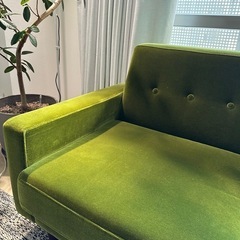 【定価9.2万円】トリムソウ　昭和レトロモケットソファ グリーン　２人がけ 定価9.2万円】トリムソウ 昭和レトロモケットソファ グリーン 2人がけ