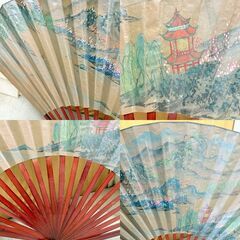【❗️✨特大サイズ✨❗️】大型装飾扇子🎐 絵画入り 🖼中華風インテリアに✨横幅135cm❗️の画像