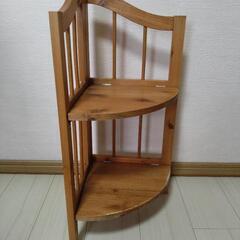 三角シェルフ　二段　木製　レトロ　中古の画像
