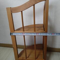 三角シェルフ　二段　木製　レトロ　中古の画像