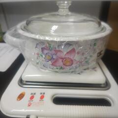 加温トレー&卓上鍋　21cm 花柄　 昭和レトロ 両手鍋 花柄 ...