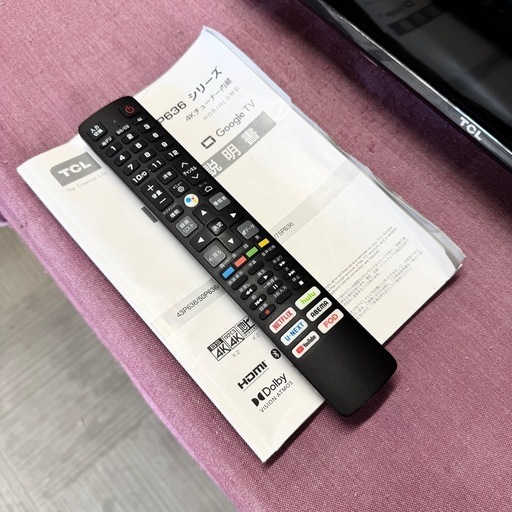 【超美品‼️】TCL 2022年製 50V型4Kチューナー内蔵スマートテレビ Google TV Netflix･youtube他内蔵