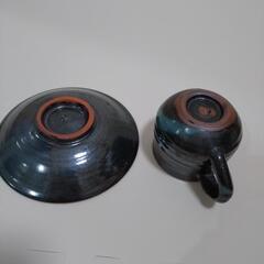 未使用　陶器のソーサーのマグカップの画像