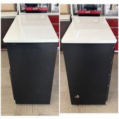 【美品‼️】大川家具 100cm幅キッチンカウンター ミドルレンジボード 食器棚 収納家具 艶あり木目調ブラック♪の画像