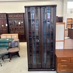 K2506-171 大久保家具 ガラスキャビネット ダークブラウ...