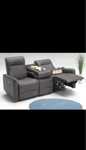 電動 リクライニングソファ 3人掛け レザーファブリック（グレー）