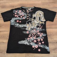 【美品】メンズTシャツLL 和柄 龍 桜刺繍