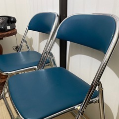 青 パイプ椅子 椅子   2脚 セットの画像
