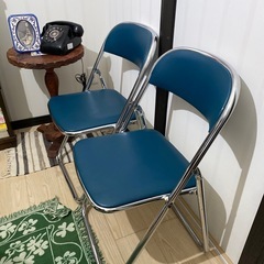 青 パイプ椅子 椅子   2脚 セットの画像