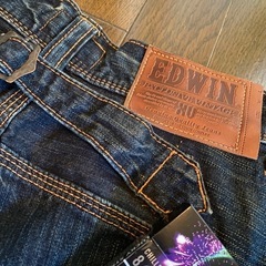 激渋良好EDWINデニムジーンズショートハーフパンツワークカーゴペインターvintageデニムダメージ加工インディゴ本革パッチフラップポケットの画像