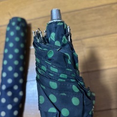 紺色　緑色　水玉模様　ドット柄 折りたたみ傘　折り畳み傘　50cm 大きめ　雨具　傘の画像