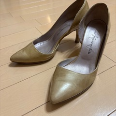 【銀座かねまつ】本革パンプス 22.5cm ベージュ／7cmヒール