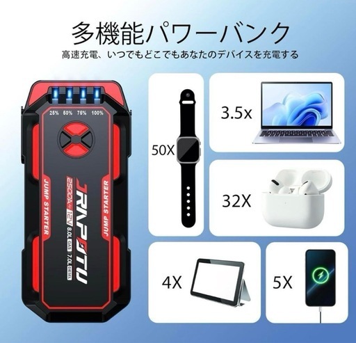 ジャンパースターター 2500Aピーク電流ジャンプスターター 12