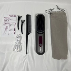 ヒートブラシ コードレス ヘアアイロン PSE認証 Type-C充電式 マイナスイオン 3段階温度調整 セラミックコーティング の画像