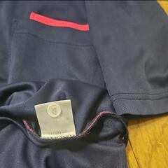 【美品】ナースリー 介護 ユニフォーム ポロシャツ ネイビー×ピンク 長め丈の画像