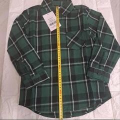 長袖チェックシャツ　キッズ　綿100%　日焼け対策　グリーン　105～110cmの画像