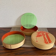 木製和食器4点セット(そば皿　丼、おしぼり皿、箸)の画像