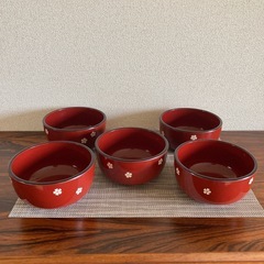 木製和食器4点セット(そば皿　丼、おしぼり皿、箸)の画像