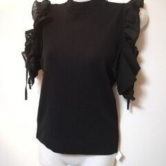 ⚪️新品⚪️✿肩あきトップス✿レディス✿異素材ブラック✿の画像
