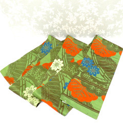 昔 子供帯 アンティーク 正絹 丸帯仕立 緑 白 オレンジ 青 ...